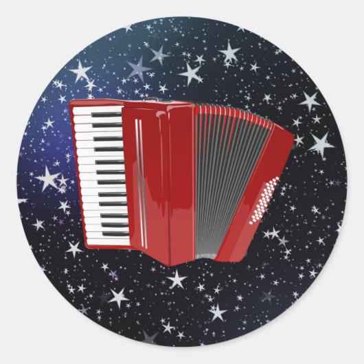 Rode Accordeon tegen Sterrenhemel,  Ronde Sticker (Voorkant)