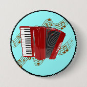 Rode accordeon (turquoise achtergrond) ronde button 7,6 cm (Voorkant)