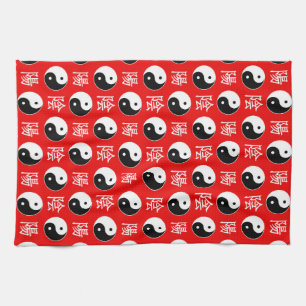 Rode achtergrond Chinees Yinyang patroon Theedoek