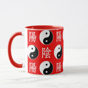 Rode achtergrond Chinese Yinyang-patroon Mok