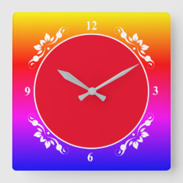 Rode achtergrond en meerkleurige klok voor rackrui