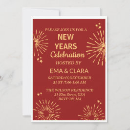 Rode achtergrond en vuurwerk Gelukkig Nieuwjaar  Kaart