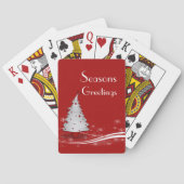 Rode achtergrond en witte kerstboom pokerkaarten (Achterkant)