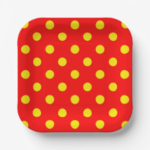 Rode achtergrond gele polka stippen ontwerp papieren bordje