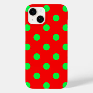 Rode Achtergrond Groene Polka Dots Design Case-Mate iPhone 14 Hoesje