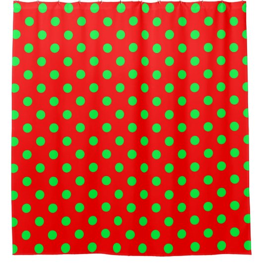 Rode Achtergrond Groene Polka Dots Design Douchegordijn (Voorkant)