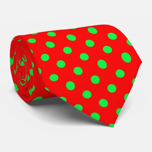 Rode Achtergrond Groene Polka Dots Design Stropdas (Opgerold)