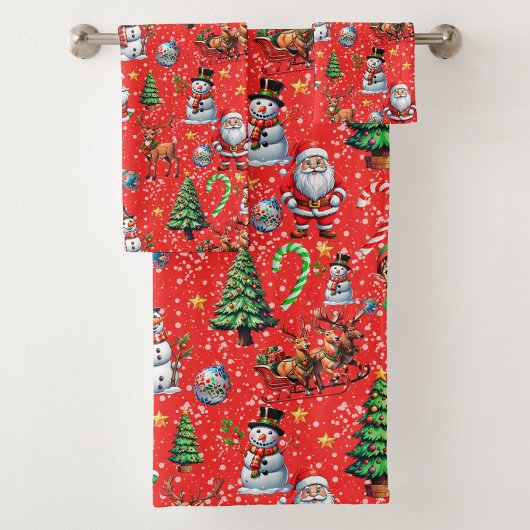 Rode Achtergrond Kerst Decoratiepatroon Bad Handdoek