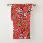 Rode Achtergrond Kerst Decoratiepatroon Bad Handdoek (Insitu)