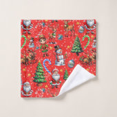 Rode Achtergrond Kerst Decoratiepatroon Bad Handdoek (Wasdoekje)