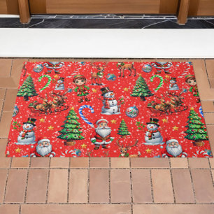 Rode Achtergrond Kerst Decoratiepatroon Deurmat
