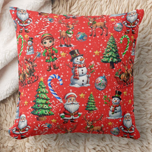 Rode Achtergrond Kerst Decoratiepatroon Kussen (Creator heeft geüpload)