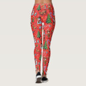 Rode Achtergrond Kerst Decoratiepatroon Leggings (Achterkant)