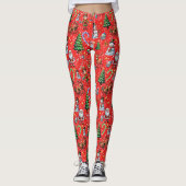 Rode Achtergrond Kerst Decoratiepatroon Leggings (Voorkant)