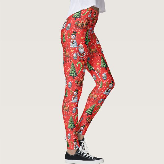 Rode Achtergrond Kerst Decoratiepatroon Leggings