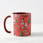 Rode Achtergrond Kerst Decoratiepatroon Mok (Links)