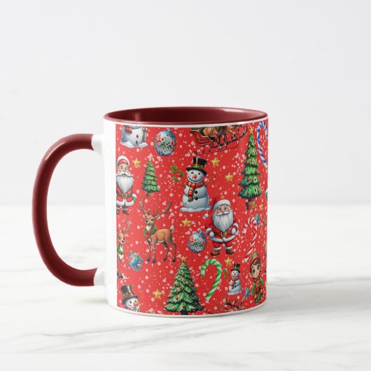 Rode Achtergrond Kerst Decoratiepatroon Mok (Links)