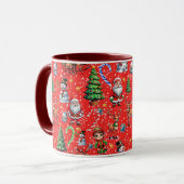 Rode Achtergrond Kerst Decoratiepatroon Mok (Voorkant links)