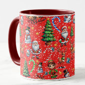 Rode Achtergrond Kerst Decoratiepatroon Mok