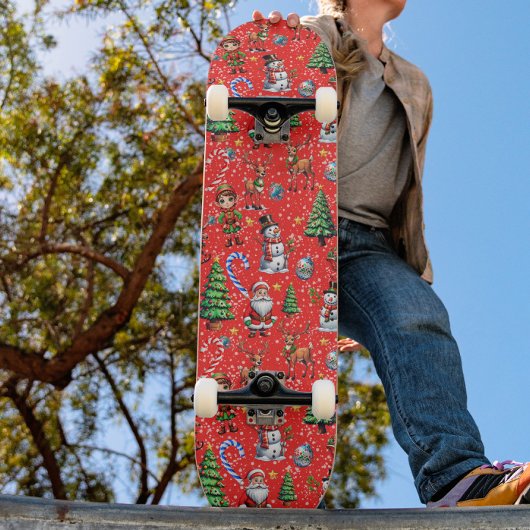 Rode Achtergrond Kerst Decoratiepatroon Persoonlijk Skateboard