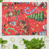 Rode Achtergrond Kerst Decoratiepatroon Theedoek (Gevouwen)