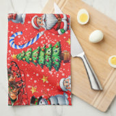 Rode Achtergrond Kerst Decoratiepatroon Theedoek (Quarter Fold)
