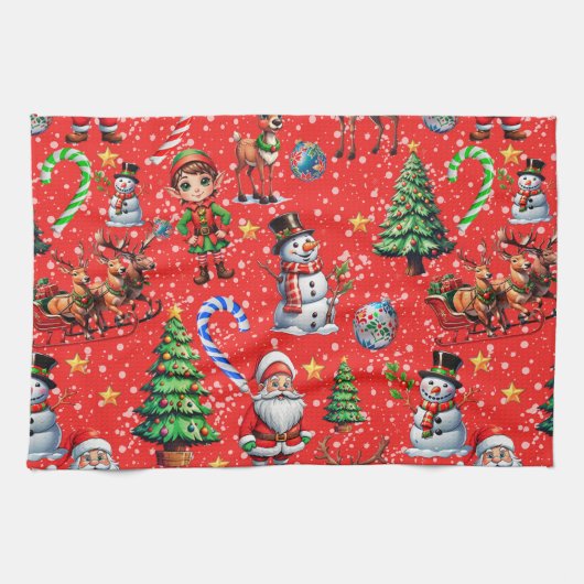 Rode Achtergrond Kerst Decoratiepatroon Theedoek (Horizontaal)