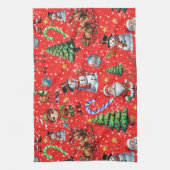Rode Achtergrond Kerst Decoratiepatroon Theedoek (Verticaal)
