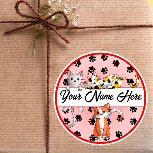 Rode achtergrond met Cute kittens Ronde Sticker