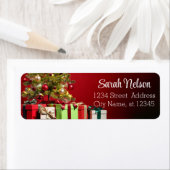 Rode achtergrond met decoratieve kerstboom etiket (Insitu)