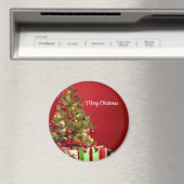 Rode achtergrond met decoratieve kerstboom magneet (Insitu (Vaatwasser))