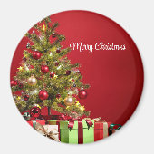 Rode achtergrond met decoratieve kerstboom magneet (Voorkant)
