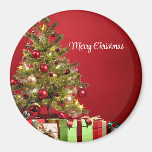 Rode achtergrond met decoratieve kerstboom magneet