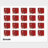 Rode achtergrond met kerstbal vierkante sticker (Vel)