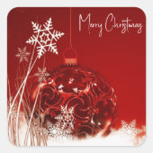 Rode achtergrond met kerstbal vierkante sticker (Voorkant)
