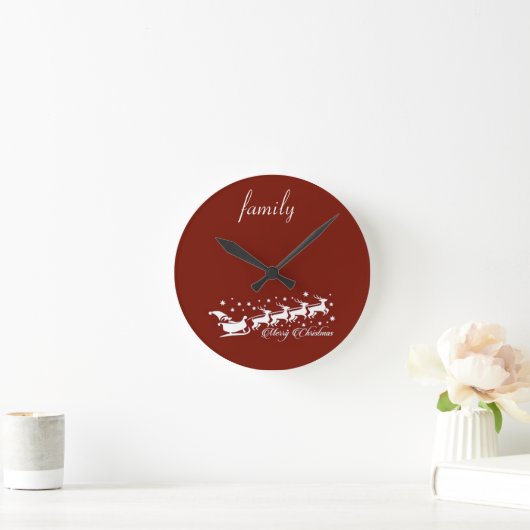 Rode achtergrond met Santa Claus en Reindeer Ronde Klok (Huis)