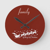 Rode achtergrond met Santa Claus en Reindeer Ronde Klok (Voorkant)