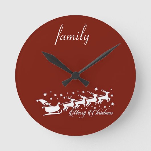 Rode achtergrond met Santa Claus en Reindeer Ronde Klok (Voorkant)