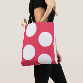 Rode achtergrond met witte cirkels. Polka Dot Tote Bag (Dichtbij)