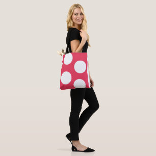 Rode achtergrond met witte cirkels. Polka Dot Tote Bag