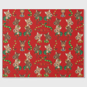 Rode achtergrond Rendier Team Wrapping Papier (Vlak)