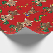 Rode achtergrond Rendier Team Wrapping Papier (Hoek)