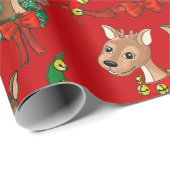 Rode achtergrond Rendier Team Wrapping Papier (Rol Hoek)