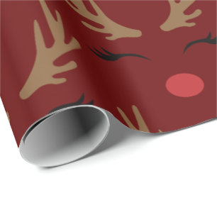 Rode achtergrond schattige rendierkerst cadeaupapier