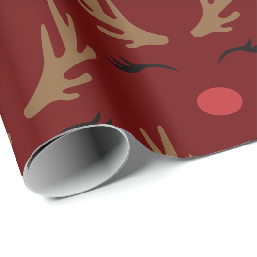 Rode achtergrond schattige rendierkerst cadeaupapier (Rol Hoek)