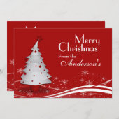 Rode achtergrond & Witte Boom Kerstgroet Feestdagenkaart (Voorkant / Achterkant)