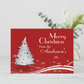 Rode achtergrond & Witte Boom Kerstgroet Feestdagenkaart (Staand voorkant)