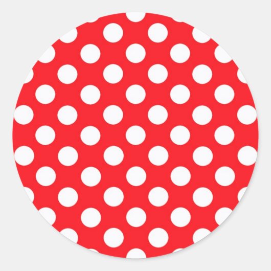 Rode Achtergrond Witte Polka Dot Ronde Sticker (Voorkant)