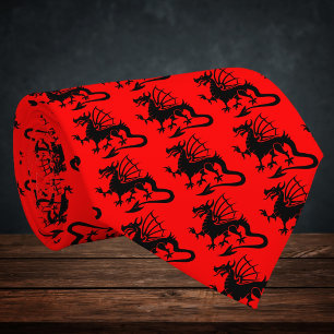 Rode achtergrond Zwarte Welshe draak Silhouet Stropdas