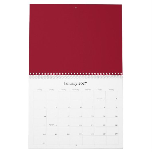 Rode achtergronden op een agenda kalender (Jan 2027)
